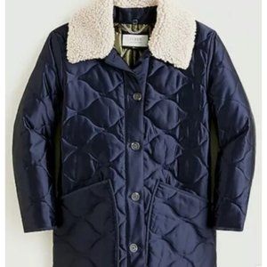 NWT JCrew collection quilted satin cocoon coat with removable collar sz med